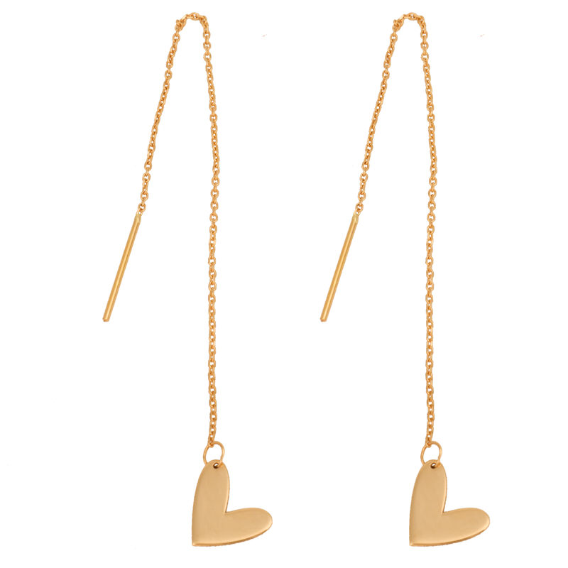 گوشواره بخیه ای طلا 18 عیار زنانه قو طلایی طرح قلب مینیمال