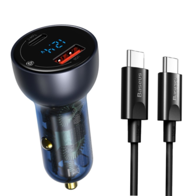 شارژر فندکی باسئوس مدل TZCCKX_0G به همراه کابل تبدیل USB-C