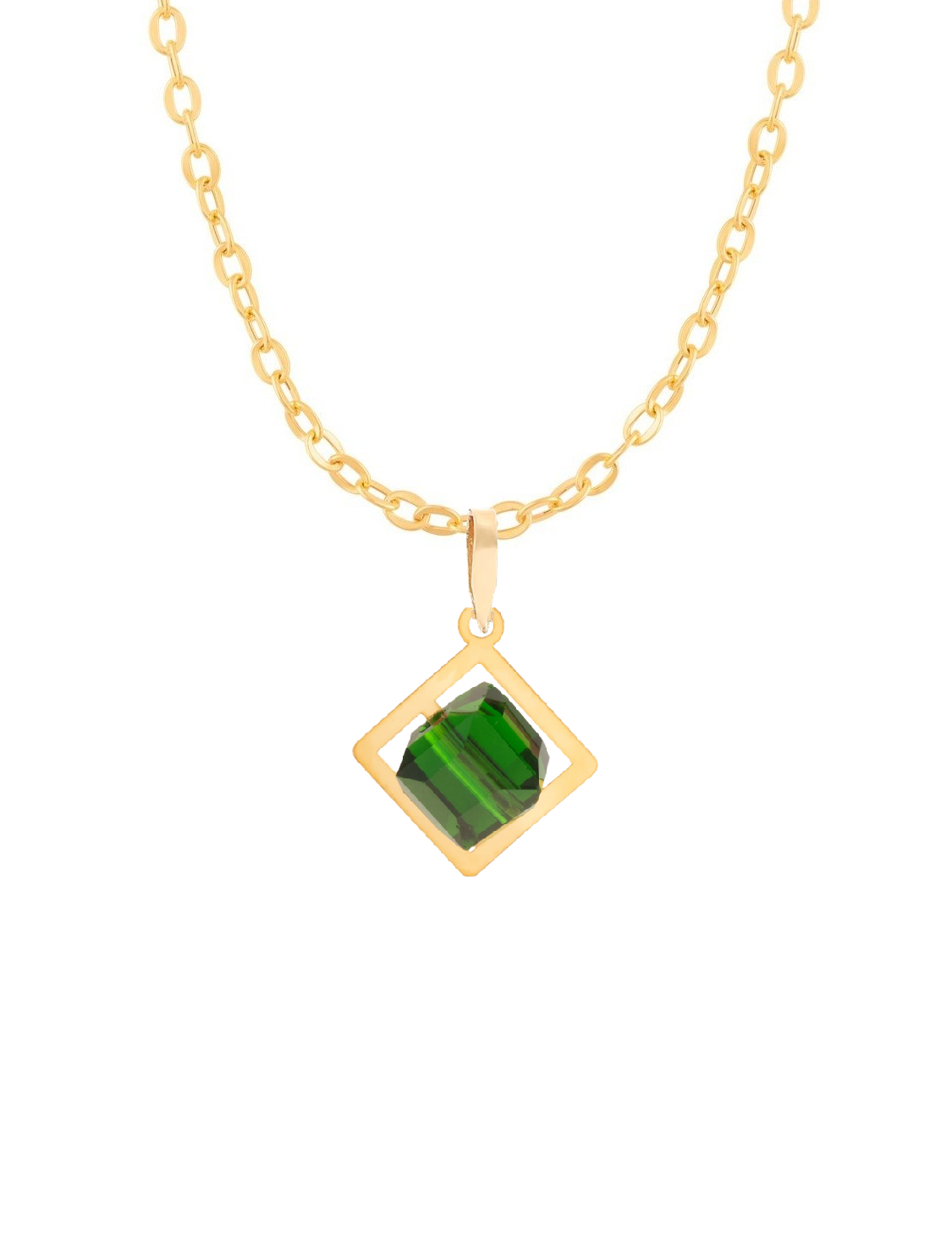 گردنبند طلا 18 عیار اپال گلد مدل سواروسکی مربعی سبز