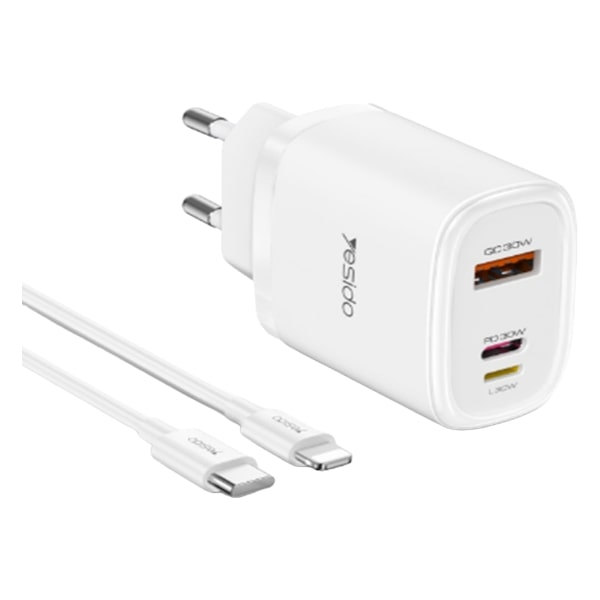 شارژر دیواری یسیدو مدل YC52 توان 20 وات به همراه کابل لایتنینگ