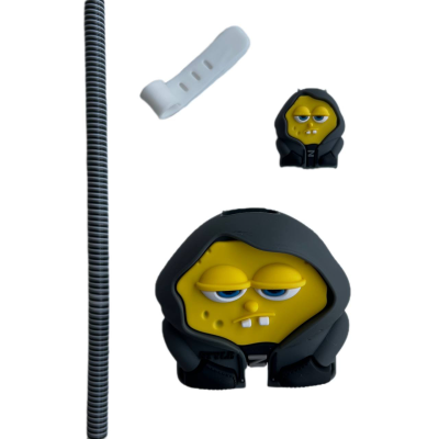 محافظ کابل شارژ طرح فانتزی مدل باب اسفنجی به همراه محافظ شارژر دیواری مجموعه 4 عددی