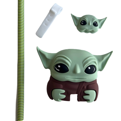 محافظ کابل شارژ طرح فانتزی مدل بیبی یودا به همراه محافظ شارژر دیواری مجموعه 4 عددی