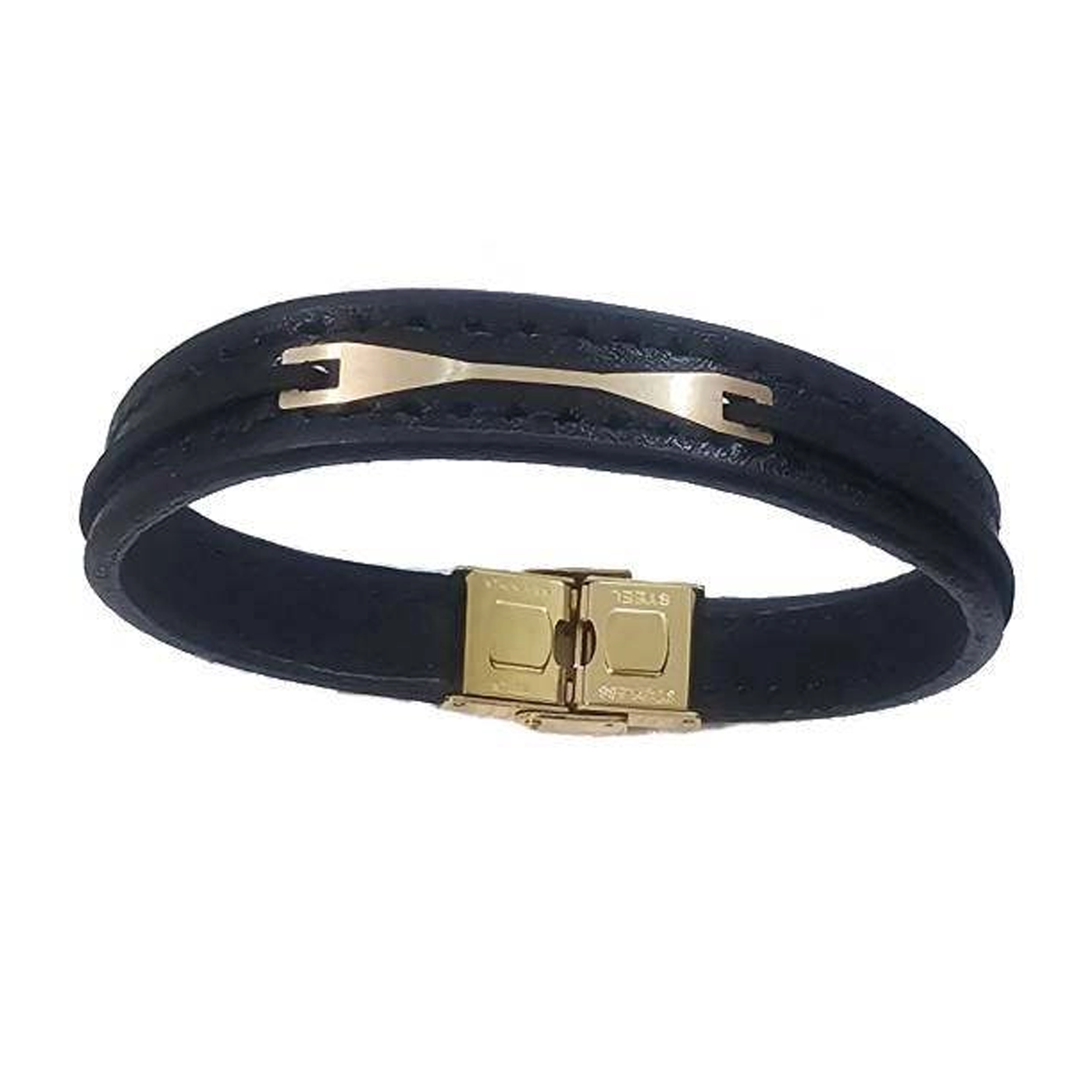 دستبند طلا مردانه با چرم اپال گلد مدل 0130-small-image