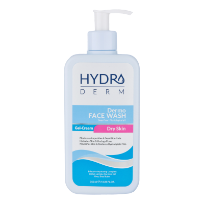 کرم ژل شستشو صورت هیدرودرم، سازگار با پوست‌های خشک و حساس، با خاصیت پاک کننده آلودگی و سلول‌های مرده پوست، آب‌رسان، بازکننده منافذ پوست، متعادل کننده چربی پوست، بدون صابون، دارای ژل آلوئه‌ورا، اوره، شی باتر، سدیم لاکتات، حجم 350 میلی‌لیتر، مدل Dermo