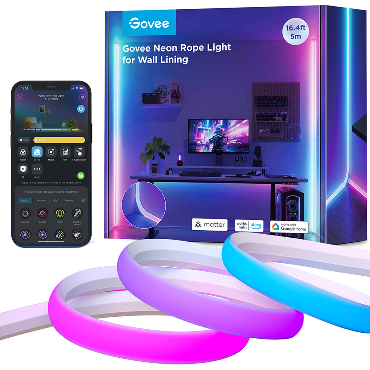 ریسه هوشمند نئون فلکسی گووی مدل H6641 طول 5 متر ریسه هوشمند نئون فلکسی گووی مدل H6641 طول 5 متر-small-image