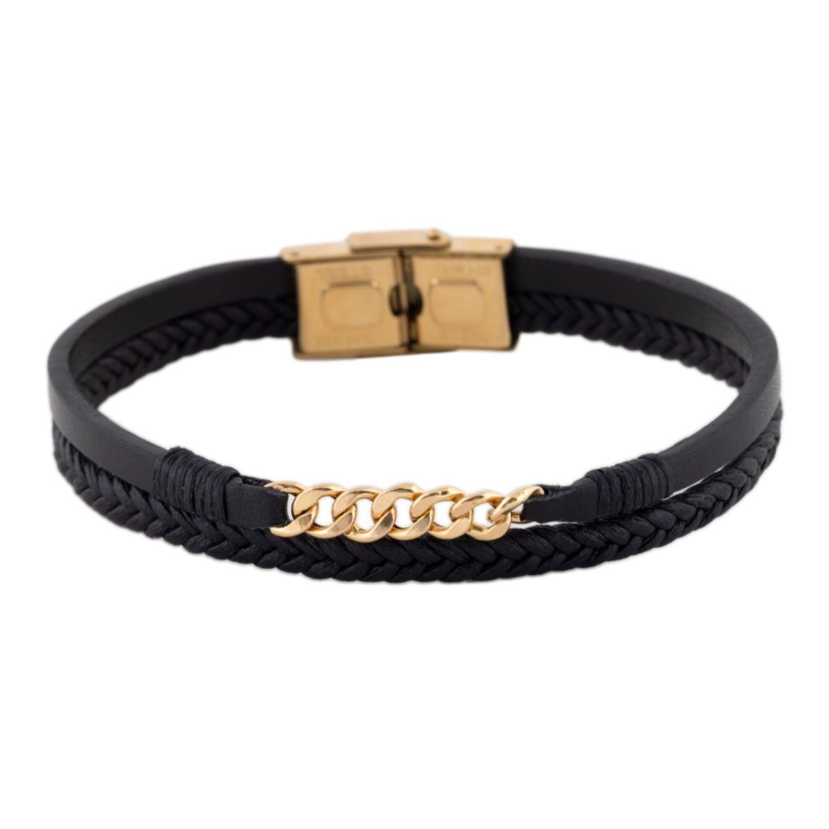 دستبند طلا مردانه با بند چرم مدل کارتیه کد wb4649-small-image