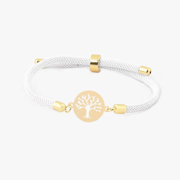 دستبند طلا 18 عیار زنانه شمیم گلد گالری مدل آسانسوری پلاک دار درختی رنگ سفید