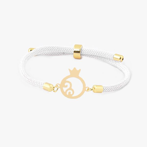 دستبند طلا 18 عیار زنانه شمیم گلد گالری مدل آسانسوری پلاک دار طرح انار رنگ سفید