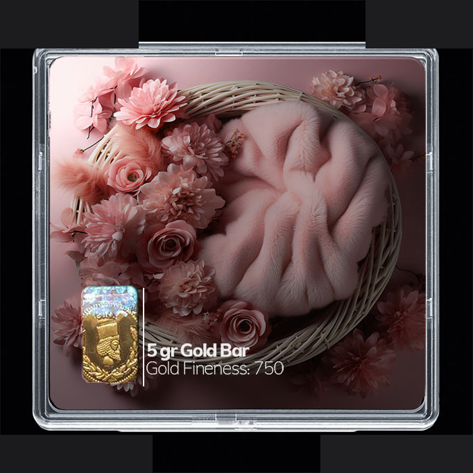 شمش طلا 18 عیار 100 سوت مدوپد مدل سبد و گل کد SG10318