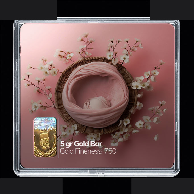 شمش طلا 18 عیار 100 سوت مدوپد مدل سبد و گل کد SG10264