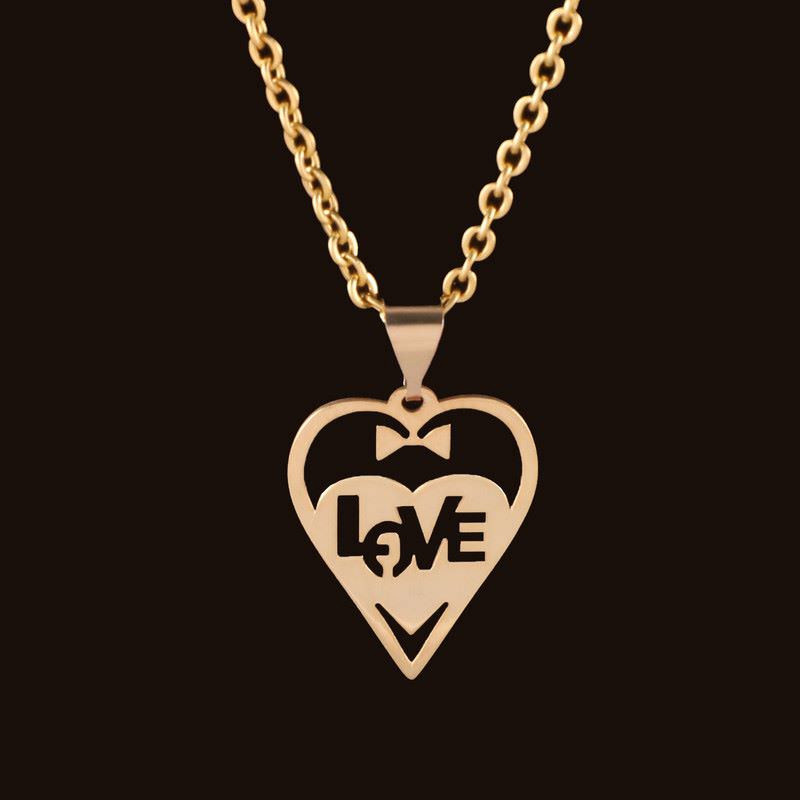 گردنبند طلا با طرح حلقهای (فلامینگو) 18 عیار زنانه گالری قو طلایی مدل لاو قلب و پاپیون تو خالی