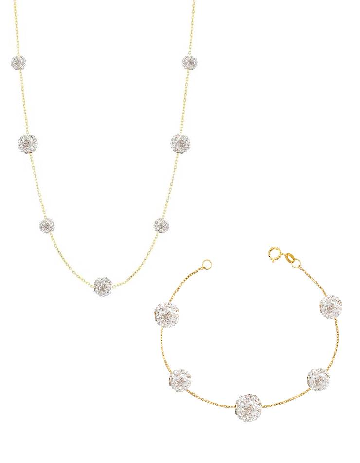 نیم ست طلا  18عیار اپال گلد مدل سواروسکی گوی نقره ای