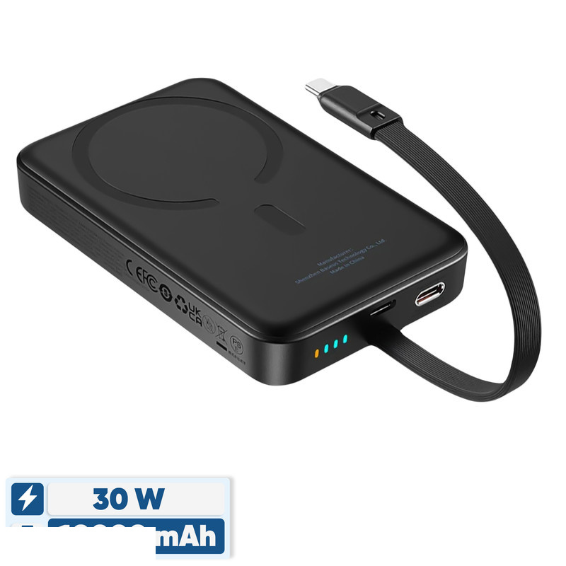 پاوربانک بیسیم 30 وات باسئوس مدل Magnetic Mini ظرفیت 10000 میلی آمپر ساعت