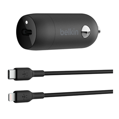 شارژر فندکی بلکین مدل CCA004bt توان 30 وات به همراه کابل USB-C‌ به لایتنینگ