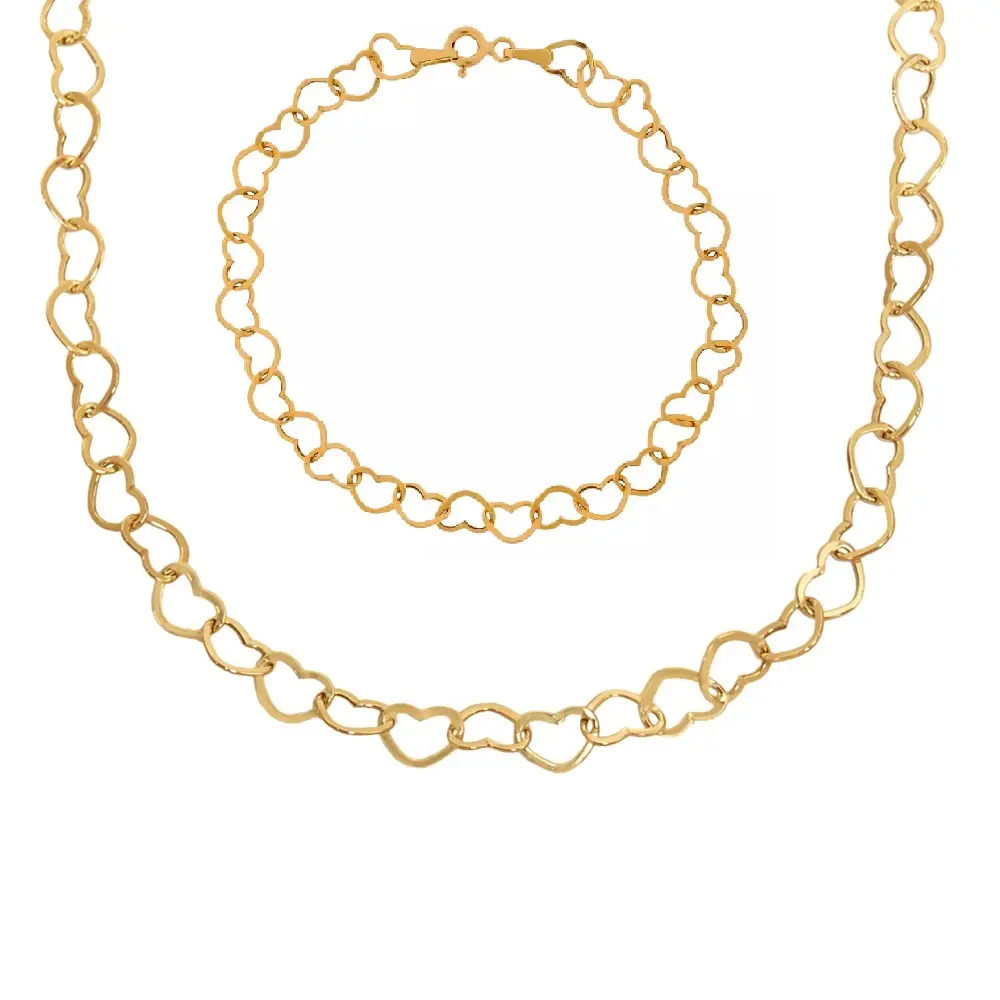 نیم ست طلای 18 عیار زنانه گردنبند دستبند قلبی کد 419