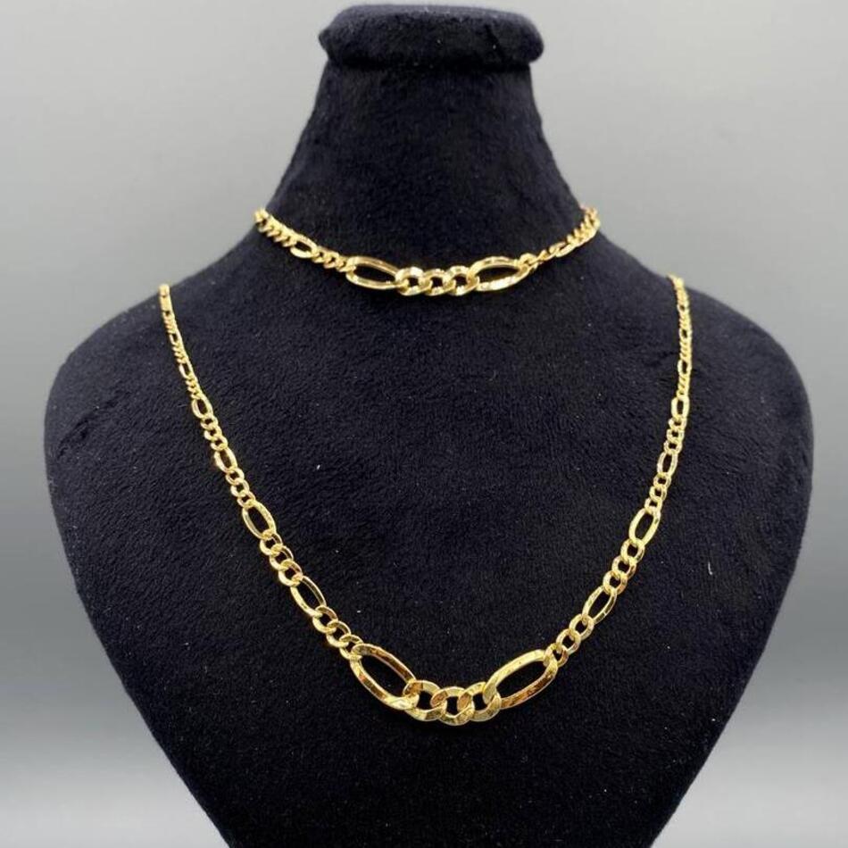 نیم ست طلا 18 عیار زنانه فیگارو کونیک گردنبند سایز 45 دستبند سایز 18 کد 536