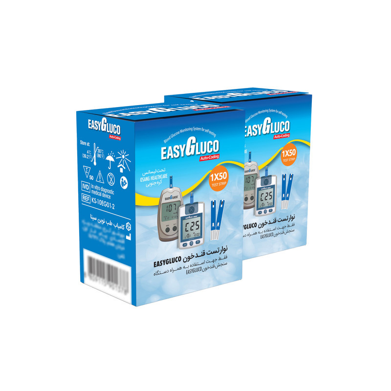نوار دستگاه تست قند خون ایزی گلوکو مدل اتوکدینگ دو بسته 50 عددی