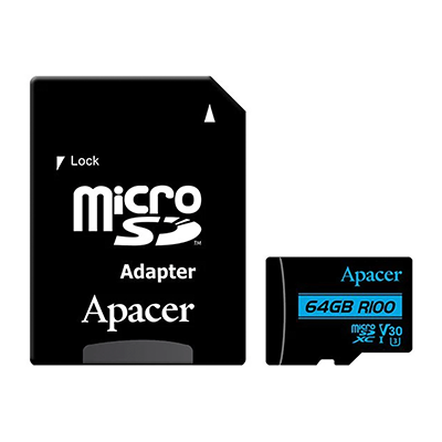 کارت حافظه microSDXC اپیسر مدل V30 کلاس 10 استاندارد UHS-I U3 سرعت 100MBps ظرفیت 64 گیگابایت به همراه آداپتور SD کارت حافظه microSDXC اپیسر مدل V30 کلاس 10 استاندارد UHS-I U3 سرعت 100MBps ظرفیت 64 گیگابایت به همراه آداپتور SD