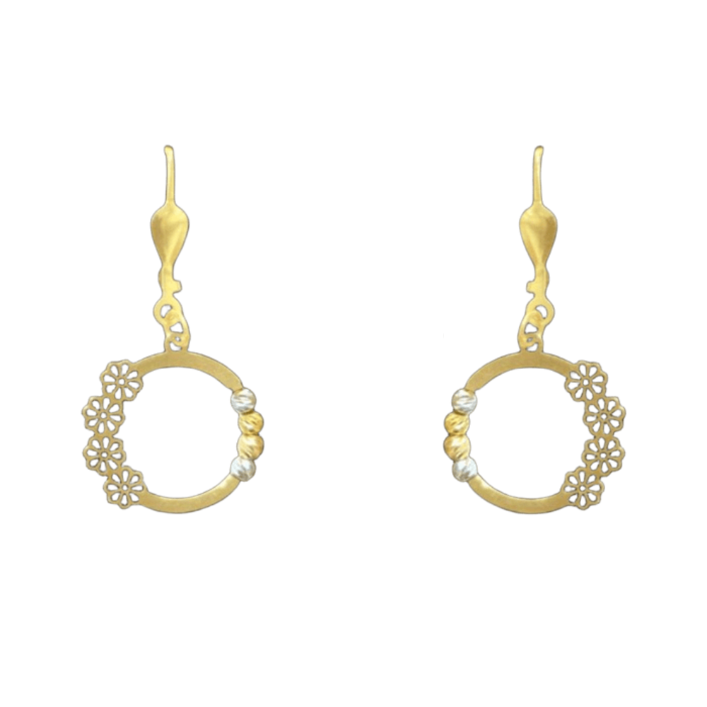 گوشواره طلا 18 عیار زنانه طرح گوی سفید و طلایی کد 596