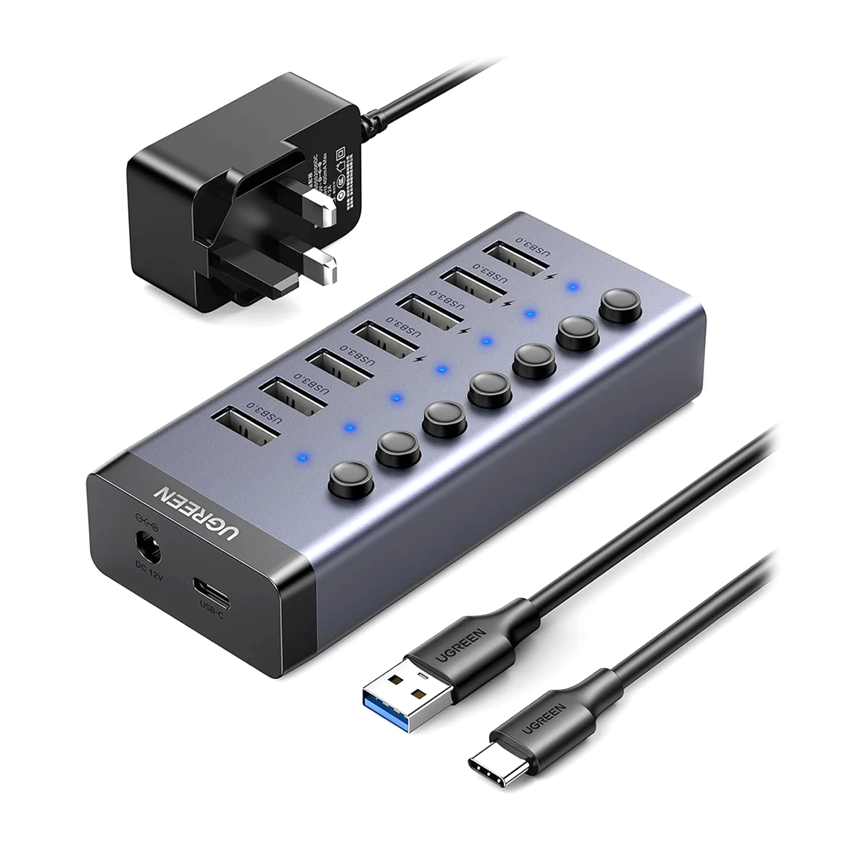 هاب USB 3.0 یوگرین 7 پورت مدل CM481 90307 آداپتور UK-small-image