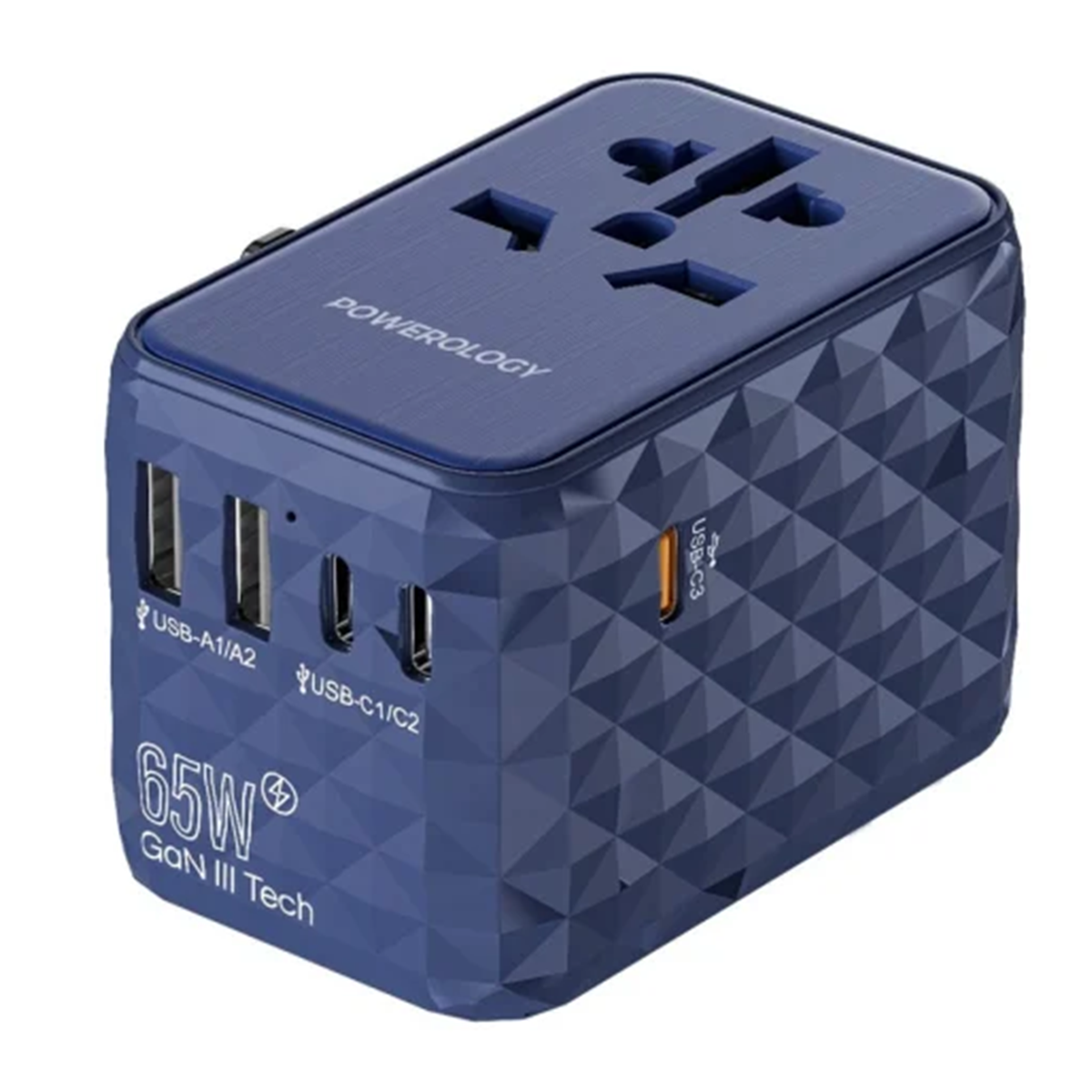شارژر دیواری پاورولوجی مدل Universal Multi-Port Travel Adapter PD 65W P65W3PD توان 65 وات